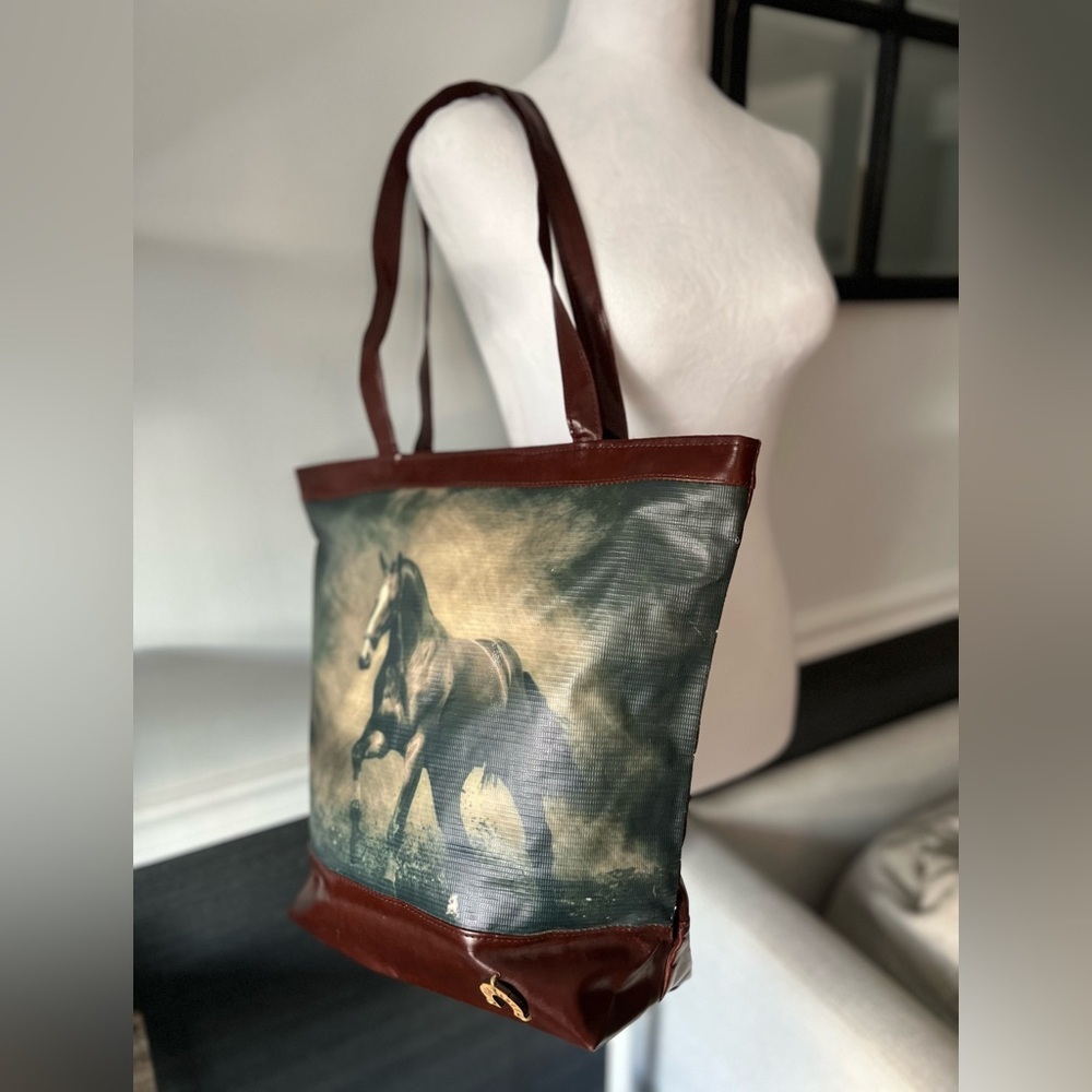 Old Ranch Horse Zip Top Tote Vegan Leather - Picture 7 of 9